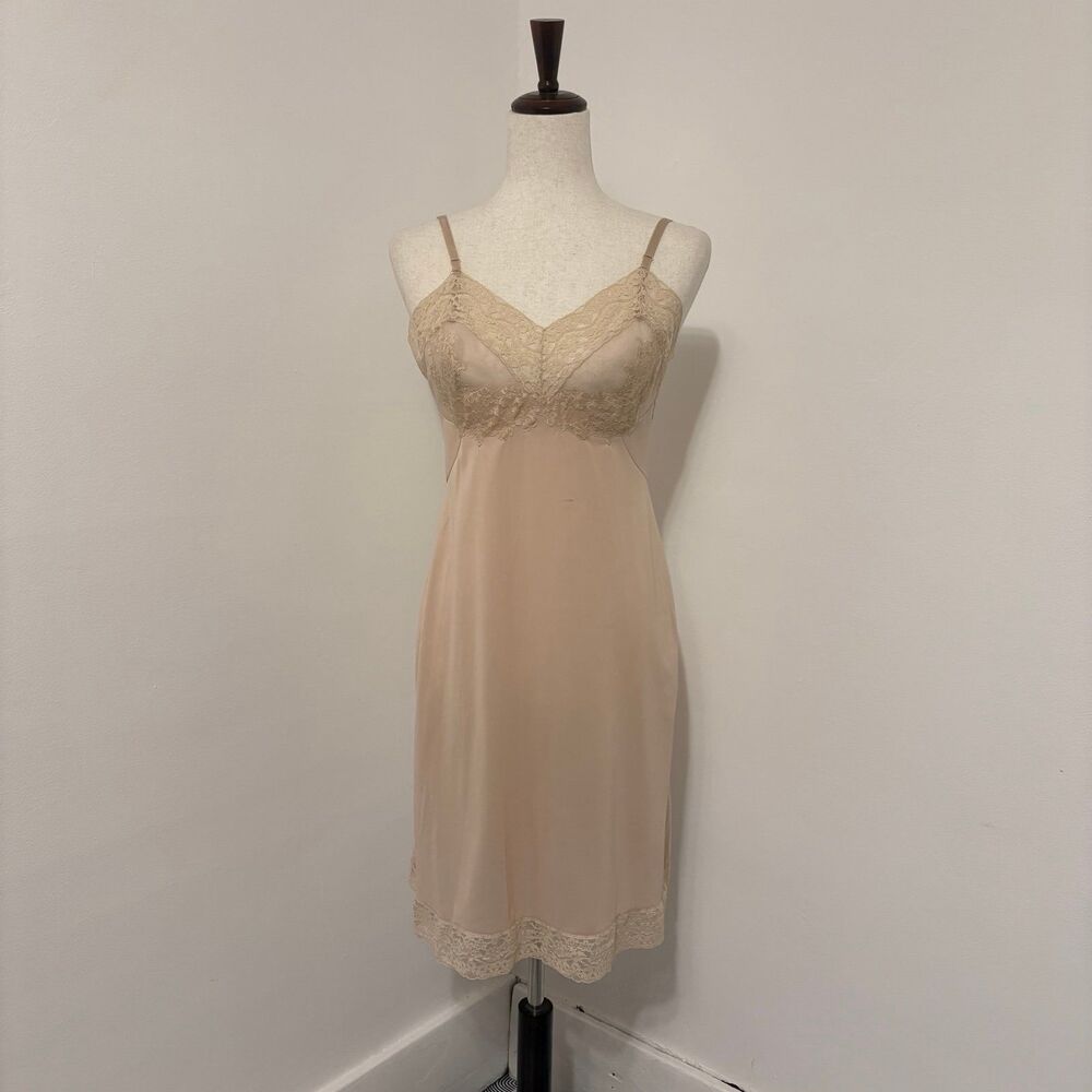 Vintage 60s Vassarette Slip Dress Lingerie Pale Pink Lace Slip Dress Sz 34A